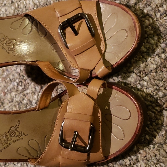 **LIGHTLY WORN** Carlos Santana Wood and Leather Heeled Sandals - Picture 5 of 6